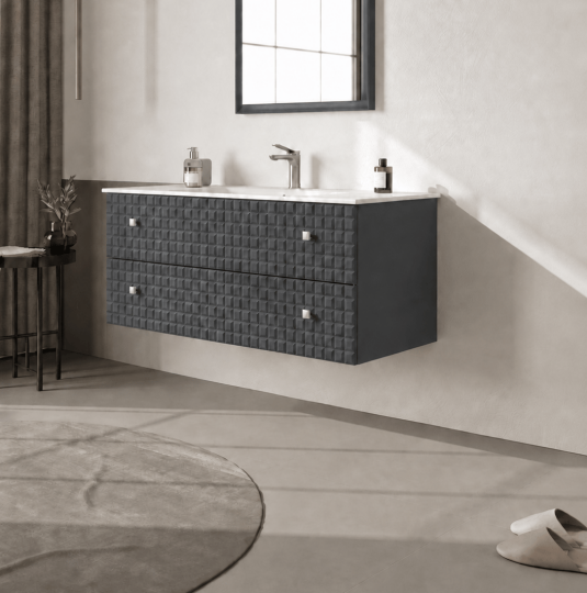 Orka Lipari 120 cm Mat Antrasit Banyo Dolabı Alt Modül Ve Lavabo (Asma-Krom Kulp), 5007325 - 3