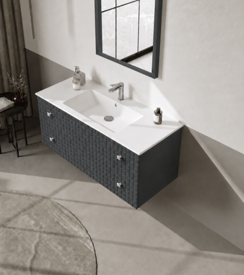 Orka Lipari 120 cm Mat Antrasit Banyo Dolabı Alt Modül Ve Lavabo (Asma-Krom Kulp), 5007325 - 4