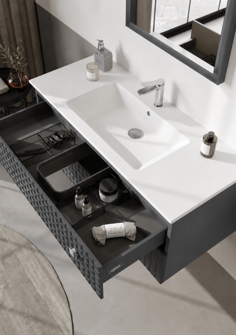 Orka Lipari 120 cm Mat Antrasit Banyo Dolabı Alt Modül Ve Lavabo (Asma-Krom Kulp), 5007325 - 5