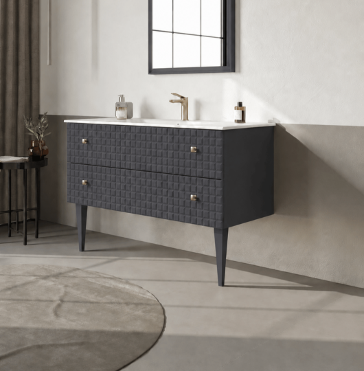 Orka Lipari 120 cm Mat Antrasit Banyo Dolabı Alt Modül Ve Lavabo (Ayaklı-Altın Kulp), 5007338 - 3