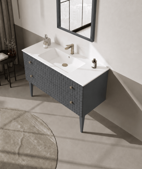 Orka Lipari 120 cm Mat Antrasit Banyo Dolabı Alt Modül Ve Lavabo (Ayaklı-Altın Kulp), 5007338 - 4