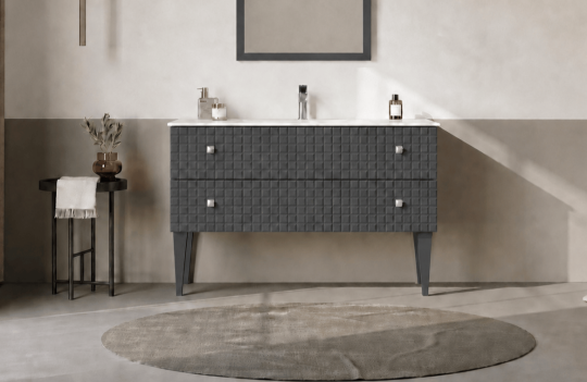 Orka Lipari 120 cm Mat Antrasit Banyo Dolabı Alt Modül Ve Lavabo (Ayaklı-Krom Kulp), 5007341 