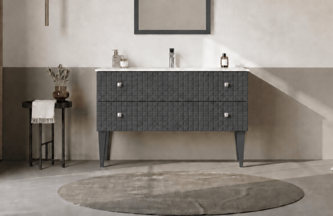 Orka Lipari 120 cm Mat Antrasit Banyo Dolabı Alt Modül Ve Lavabo (Ayaklı-Krom Kulp), 5007341 - 1