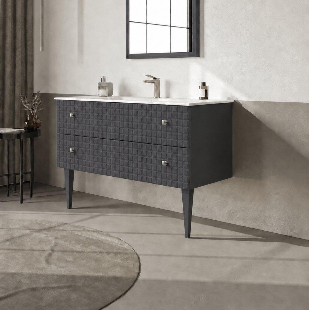 Orka Lipari 120 cm Mat Antrasit Banyo Dolabı Alt Modül Ve Lavabo (Ayaklı-Krom Kulp), 5007341 - 3