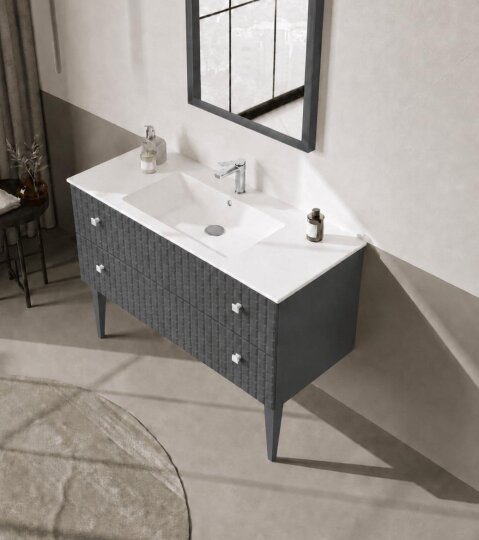 Orka Lipari 120 cm Mat Antrasit Banyo Dolabı Alt Modül Ve Lavabo (Ayaklı-Krom Kulp), 5007341 - 4