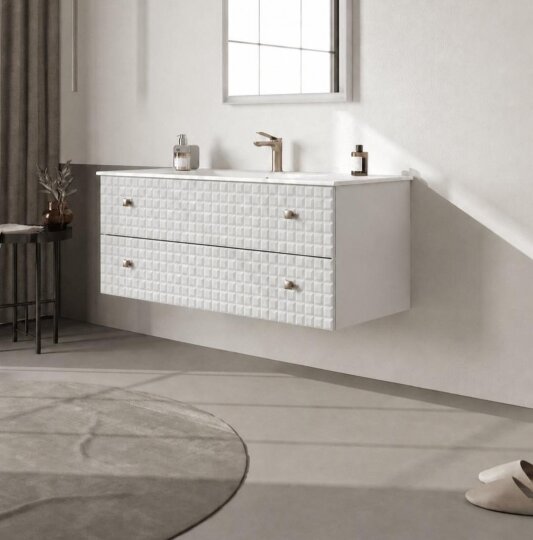 Orka Lipari 120 cm Mat Beyaz Banyo Dolabı Alt Modül Ve Lavabo (Asma-Altın Kulp), 5007298 - 3
