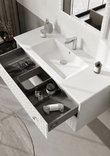 Orka Lipari 120 cm Mat Beyaz Banyo Dolabı Alt Modül Ve Lavabo (Asma-Krom Kulp), 5007323 - 5