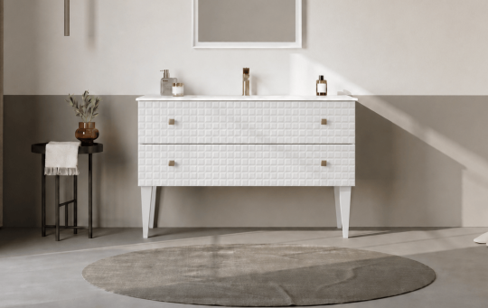 Orka Lipari 120 cm Mat Beyaz Banyo Dolabı Alt Modül Ve Lavabo (Ayaklı-Altın Kulp), 5007336