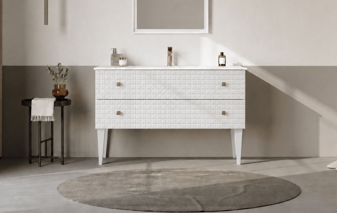 Orka Lipari 120 cm Mat Beyaz Banyo Dolabı Alt Modül Ve Lavabo (Ayaklı-Altın Kulp), 5007336 - 1