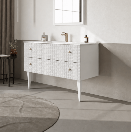 Orka Lipari 120 cm Mat Beyaz Banyo Dolabı Alt Modül Ve Lavabo (Ayaklı-Altın Kulp), 5007336 - 3