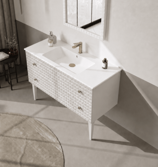 Orka Lipari 120 cm Mat Beyaz Banyo Dolabı Alt Modül Ve Lavabo (Ayaklı-Altın Kulp), 5007336 - 4