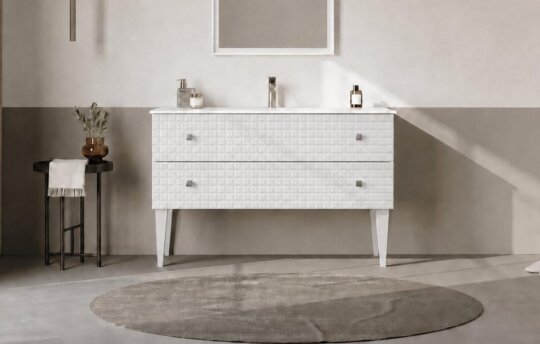Orka Lipari 120 cm Mat Beyaz Banyo Dolabı Alt Modül Ve Lavabo (Ayaklı-Krom Kulp), 5007339 - 2