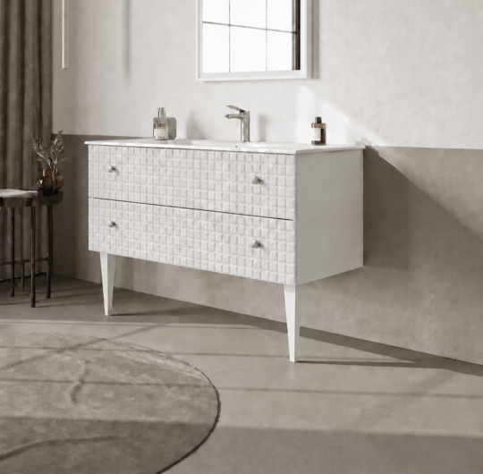 Orka Lipari 120 cm Mat Beyaz Banyo Dolabı Alt Modül Ve Lavabo (Ayaklı-Krom Kulp), 5007339 - 3