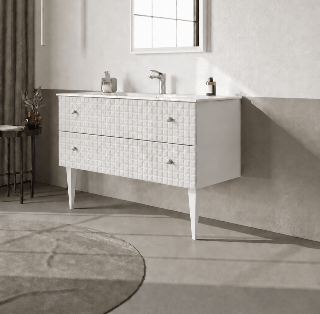Orka Lipari 120 cm Mat Beyaz Banyo Dolabı Alt Modül Ve Lavabo (Ayaklı-Krom Kulp), 5007339 - 3