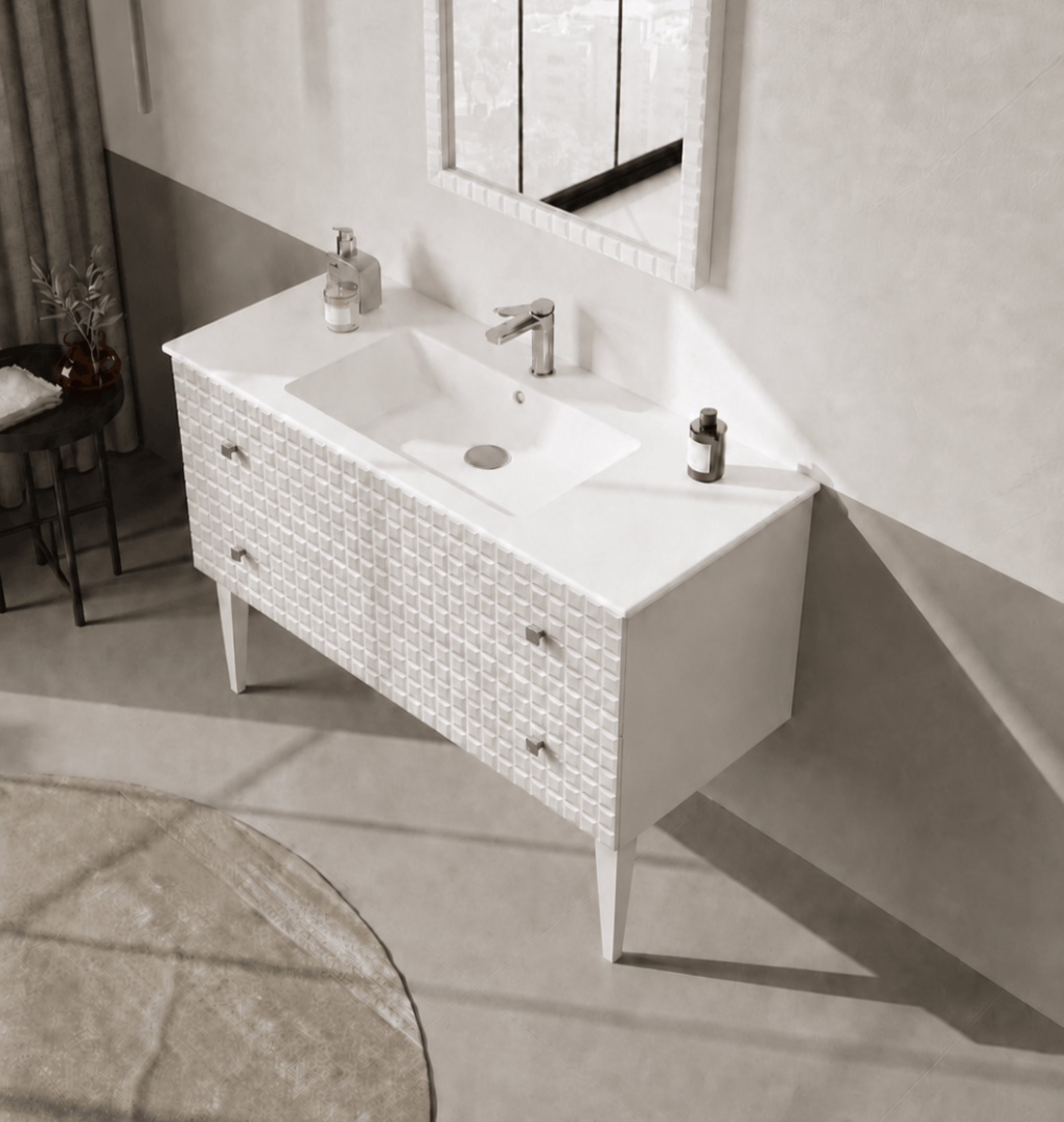 Orka Lipari 120 cm Mat Beyaz Banyo Dolabı Alt Modül Ve Lavabo (Ayaklı-Krom Kulp), 5007339 - 4