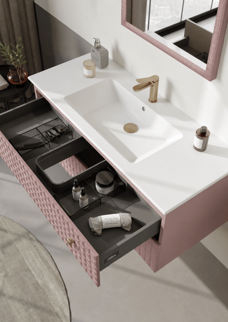 Orka Lipari 120 cm Mat Pudra Banyo Dolabı Alt Modül Ve Lavabo (Asma-Altın Kulp), 5008589 - 5
