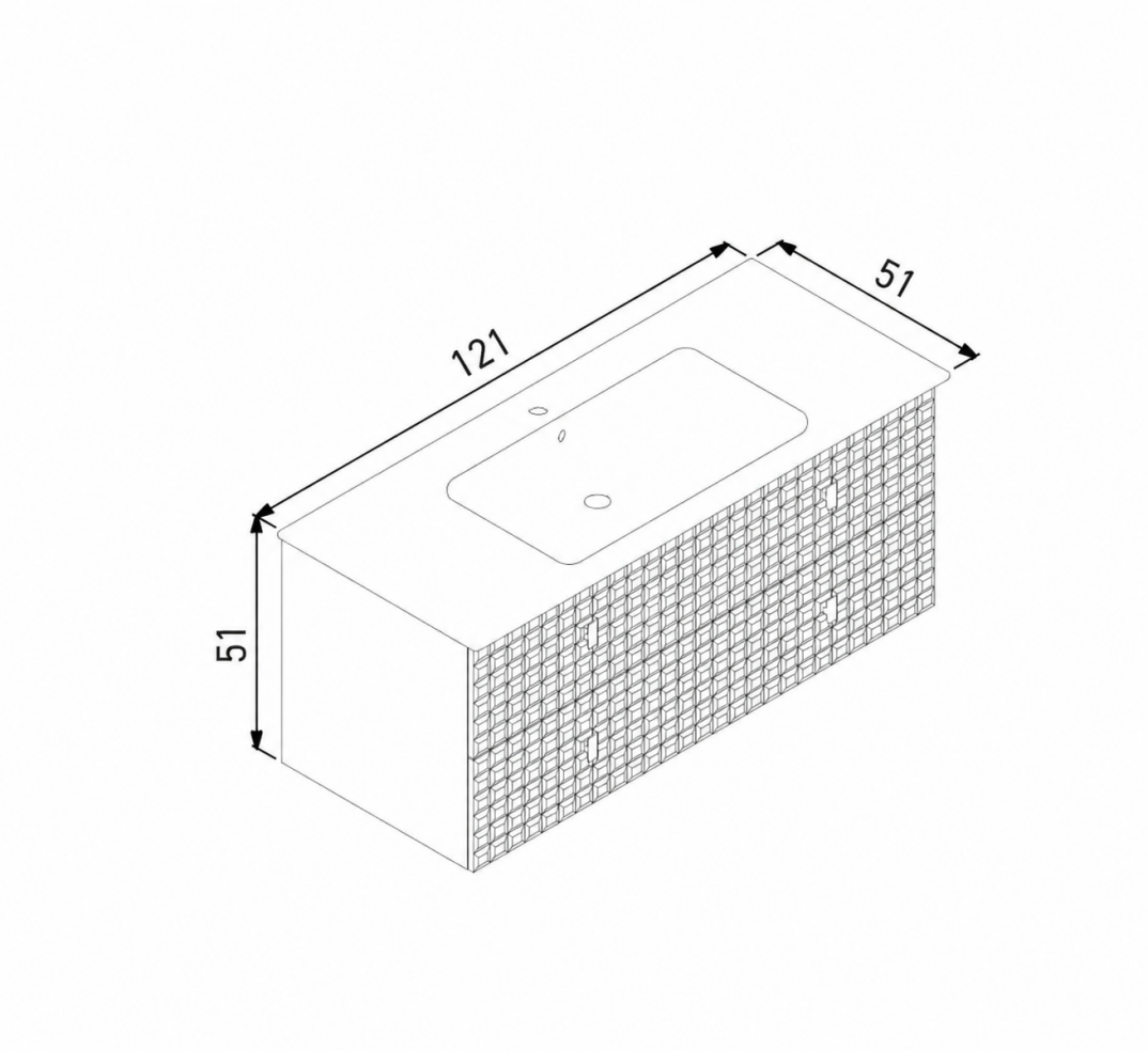 Orka Lipari 120 cm Mat Pudra Banyo Dolabı Alt Modül Ve Lavabo (Asma-Altın Kulp), 5008589 - 6