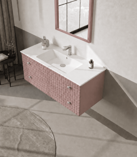 Orka Lipari 120 cm Mat Pudra Banyo Dolabı Alt Modül Ve Lavabo (Asma-Krom Kulp), 5008590 - 4