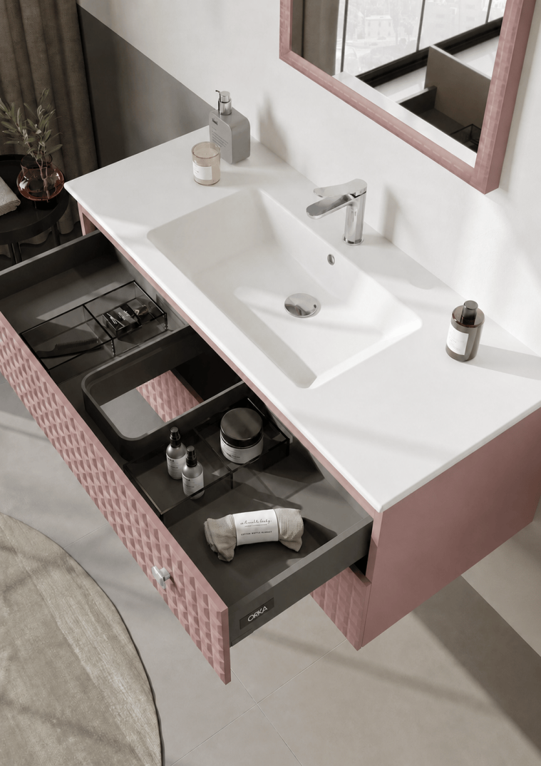 Orka Lipari 120 cm Mat Pudra Banyo Dolabı Alt Modül Ve Lavabo (Asma-Krom Kulp), 5008590 - 5