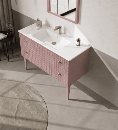 Orka Lipari 120 cm Mat Pudra Banyo Dolabı Alt Modül Ve Lavabo (Ayaklı-Altın Kulp), 5008587 - 4
