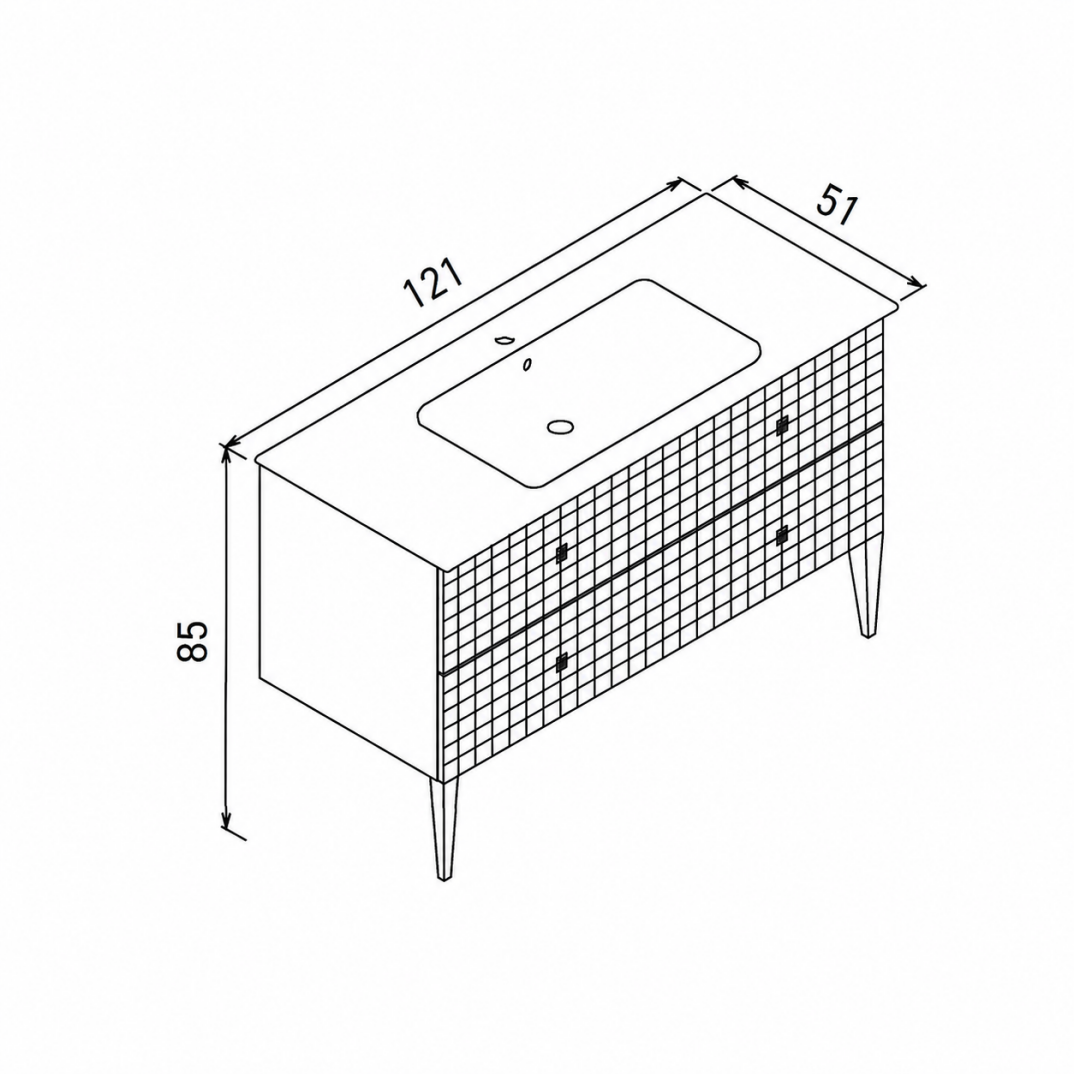 Orka Lipari 120 cm Mat Pudra Banyo Dolabı Alt Modül Ve Lavabo (Ayaklı-Altın Kulp), 5008587 - 6