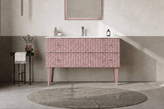 Orka Lipari 120 cm Mat Pudra Banyo Dolabı Alt Modül Ve Lavabo (Ayaklı-Krom Kulp), 5008588 