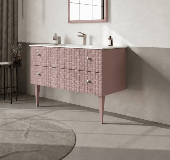 Orka Lipari 120 cm Mat Pudra Banyo Dolabı Alt Modül Ve Lavabo (Ayaklı-Krom Kulp), 5008588 - 3
