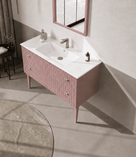 Orka Lipari 120 cm Mat Pudra Banyo Dolabı Alt Modül Ve Lavabo (Ayaklı-Krom Kulp), 5008588 - 4