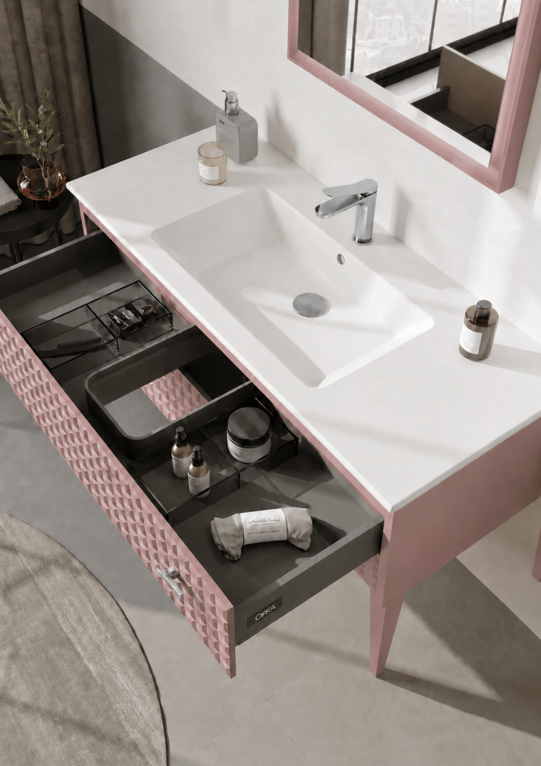 Orka Lipari 120 cm Mat Pudra Banyo Dolabı Alt Modül Ve Lavabo (Ayaklı-Krom Kulp), 5008588 - 5