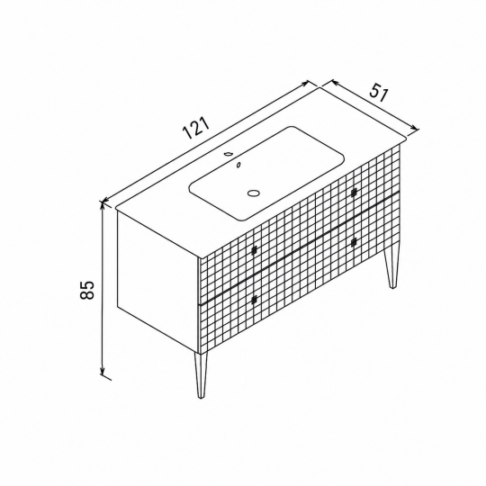 Orka Lipari 120 cm Mat Pudra Banyo Dolabı Alt Modül Ve Lavabo (Ayaklı-Krom Kulp), 5008588 - 6