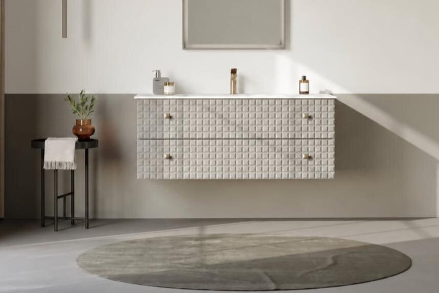 Orka Lipari 120 cm Mat Vizon Banyo Dolabı Alt Modül Ve Lavabo (Asma-Altın Kulp), 5007302 - 1