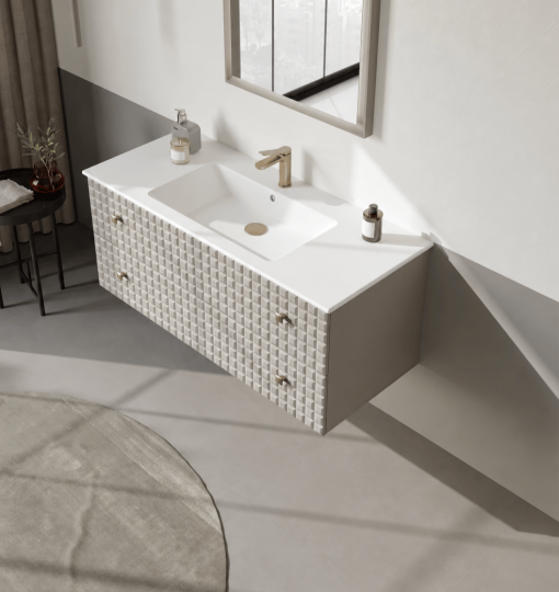 Orka Lipari 120 cm Mat Vizon Banyo Dolabı Alt Modül Ve Lavabo (Asma-Altın Kulp), 5007302 - 4