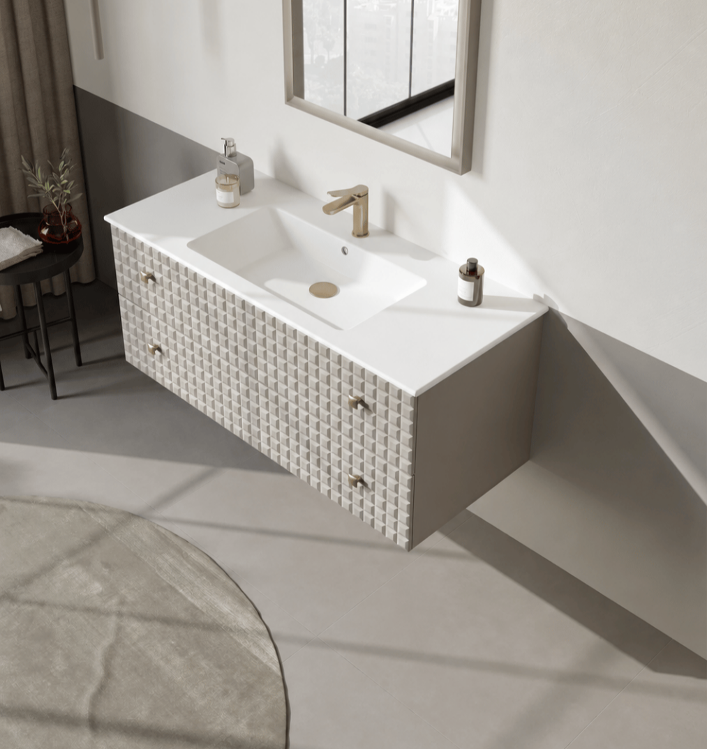 Orka Lipari 120 cm Mat Vizon Banyo Dolabı Alt Modül Ve Lavabo (Asma-Altın Kulp), 5007302 - 4