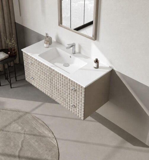 Orka Lipari 120 cm Mat Vizon Banyo Dolabı Alt Modül Ve Lavabo (Asma-Krom Kulp), 5007324 - 4