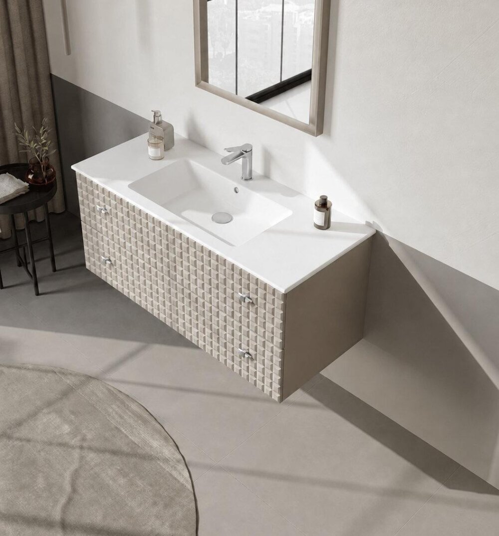 Orka Lipari 120 cm Mat Vizon Banyo Dolabı Alt Modül Ve Lavabo (Asma-Krom Kulp), 5007324 - 4