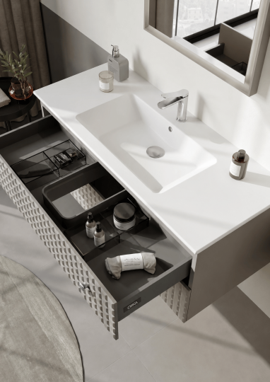 Orka Lipari 120 cm Mat Vizon Banyo Dolabı Alt Modül Ve Lavabo (Asma-Krom Kulp), 5007324 - 5