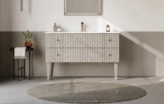 Orka Lipari 120 cm Mat Vizon Banyo Dolabı Alt Modül Ve Lavabo (Ayaklı-Altın Kulp), 5007337