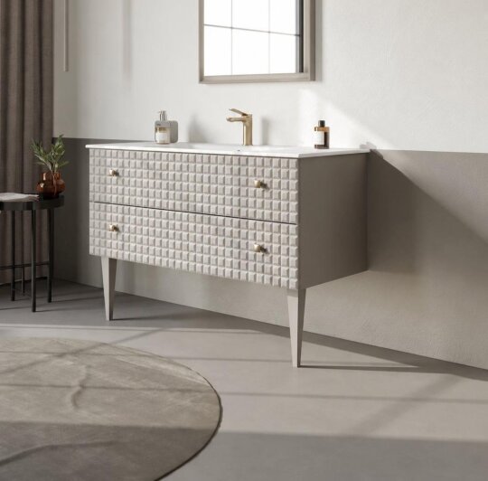 Orka Lipari 120 cm Mat Vizon Banyo Dolabı Alt Modül Ve Lavabo (Ayaklı-Altın Kulp), 5007337 - 3
