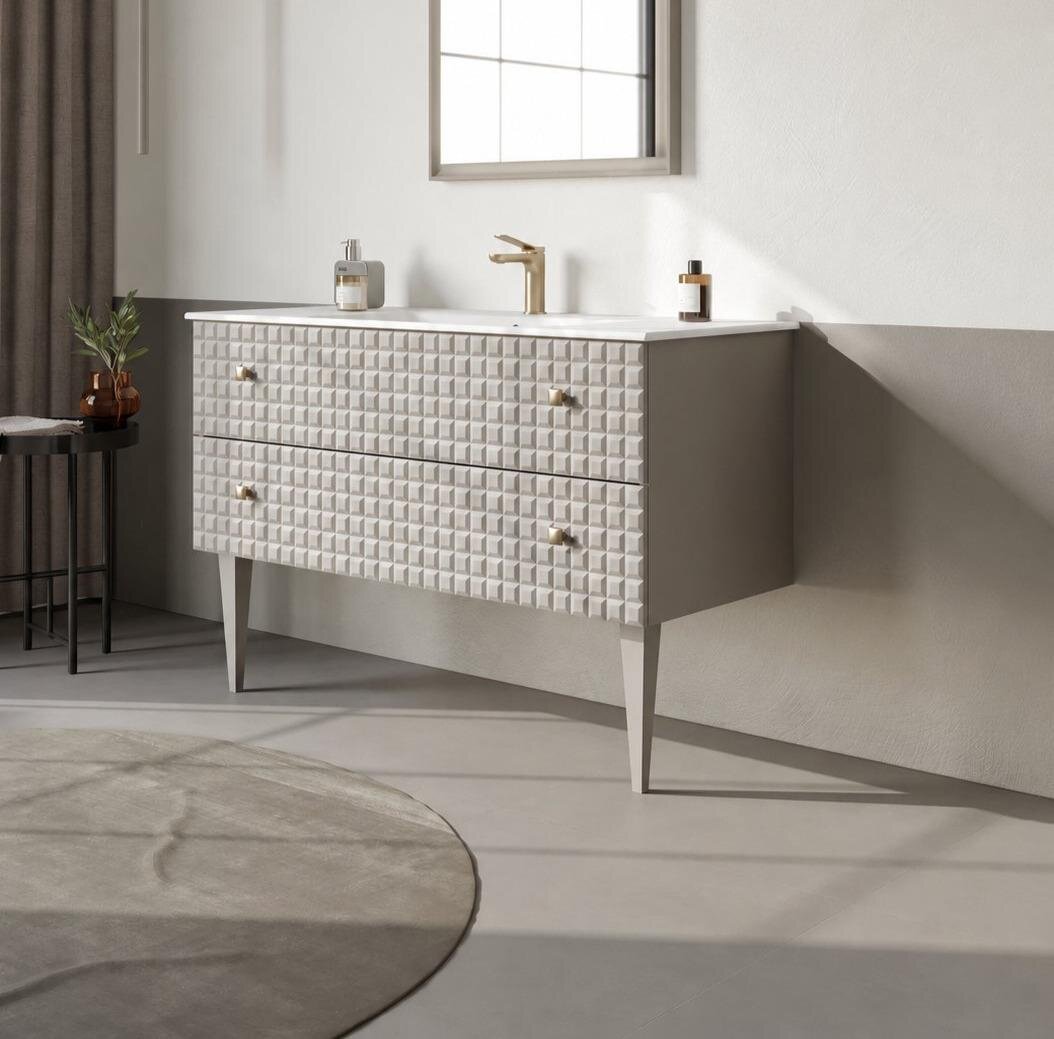 Orka Lipari 120 cm Mat Vizon Banyo Dolabı Alt Modül Ve Lavabo (Ayaklı-Altın Kulp), 5007337 - 3