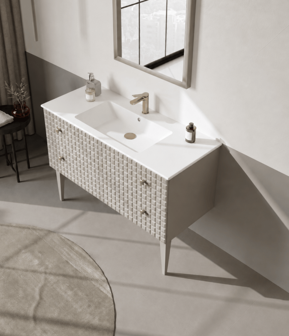 Orka Lipari 120 cm Mat Vizon Banyo Dolabı Alt Modül Ve Lavabo (Ayaklı-Altın Kulp), 5007337 - 4