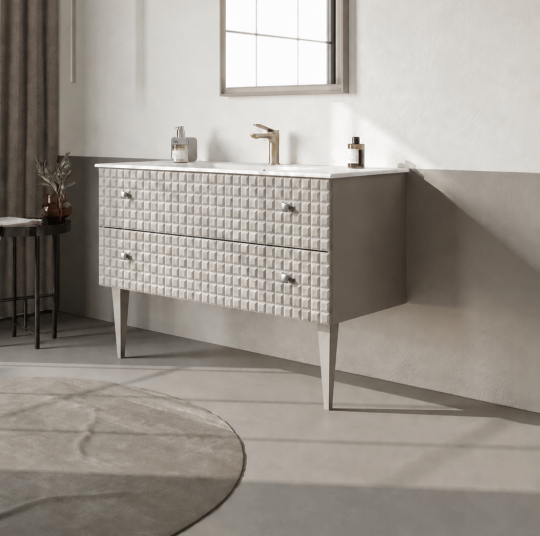 Orka Lipari 120 cm Mat Vizon Banyo Dolabı Alt Modül Ve Lavabo (Ayaklı-Krom Kulp), 5007340 - 3