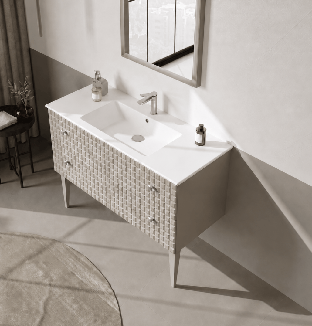 Orka Lipari 120 cm Mat Vizon Banyo Dolabı Alt Modül Ve Lavabo (Ayaklı-Krom Kulp), 5007340 - 4