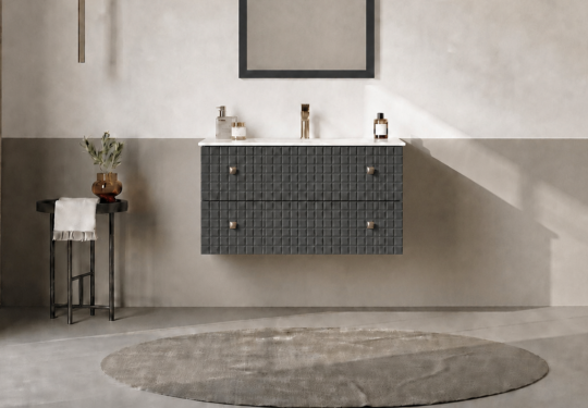 Orka Lipari 80 cm Mat Antrasit Banyo Dolabı Alt Modül Ve Lavabo (Asma-Altın Kulp), 5008977 - 2