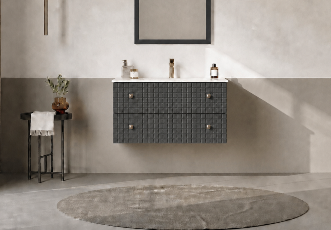 Orka Lipari 80 cm Mat Antrasit Banyo Dolabı Alt Modül Ve Lavabo (Asma-Altın Kulp), 5008977 - 2