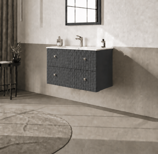 Orka Lipari 80 cm Mat Antrasit Banyo Dolabı Alt Modül Ve Lavabo (Asma-Altın Kulp), 5008977 - 3