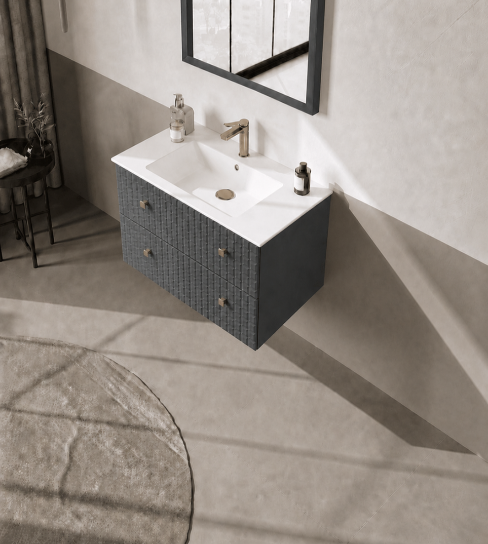 Orka Lipari 80 cm Mat Antrasit Banyo Dolabı Alt Modül Ve Lavabo (Asma-Altın Kulp), 5008977 - 4