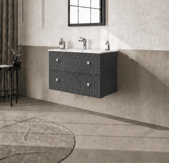 Orka Lipari 80 cm Mat Antrasit Banyo Dolabı Alt Modül Ve Lavabo (Asma-Krom Kulp), 5008983 - 3
