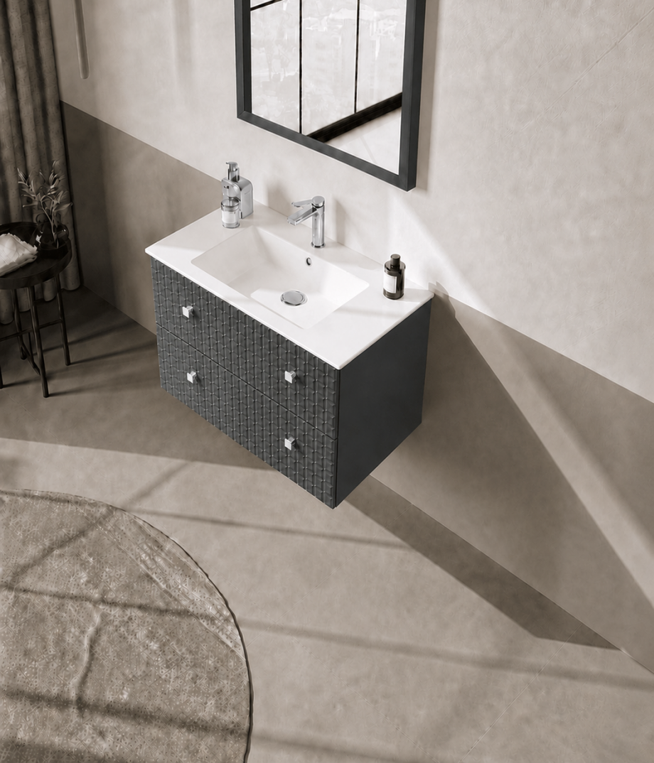 Orka Lipari 80 cm Mat Antrasit Banyo Dolabı Alt Modül Ve Lavabo (Asma-Krom Kulp), 5008983 - 4