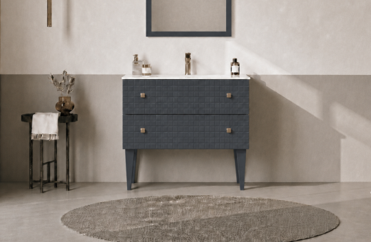 Orka Lipari 80 cm Mat Antrasit Banyo Dolabı Alt Modül Ve Lavabo (Ayaklı-Altın Kulp), 5008989 - 2