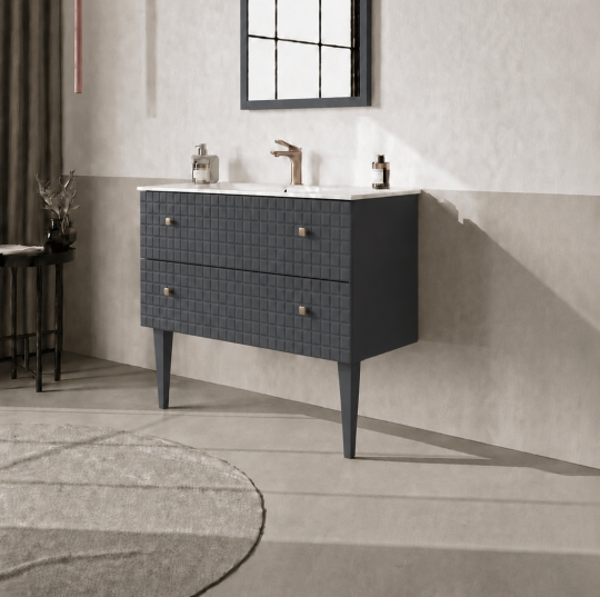 Orka Lipari 80 cm Mat Antrasit Banyo Dolabı Alt Modül Ve Lavabo (Ayaklı-Altın Kulp), 5008989 - 3